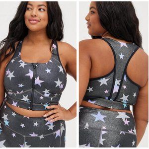 TORRID / 2X / Women's Longline Metallic Stars Zip Front Low-Impact Sports Bra